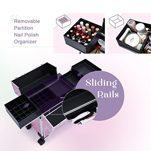 Adazzo Professional Rolling Makeup Case for Makeup Artists Cosmetic Train Case D974