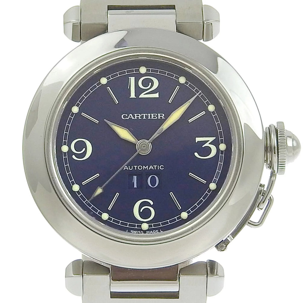 Pre-Owned CARTIER Cartier Pasha C Watch Big Date W31047M7 Stainless Steel Automatic Men's Navy Dial (Fair)