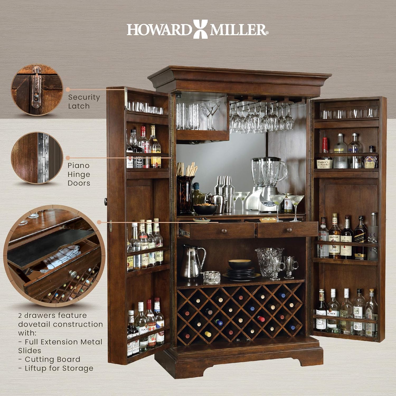 Howard Miller Sonoma II Wine & Bar Cabinet 695-065, Cherry Bordeaux Finish H612