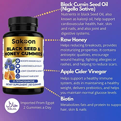 Sakoon Black Seed Oil & Honey Gummies with Thymoquinone, 60 Count R891513