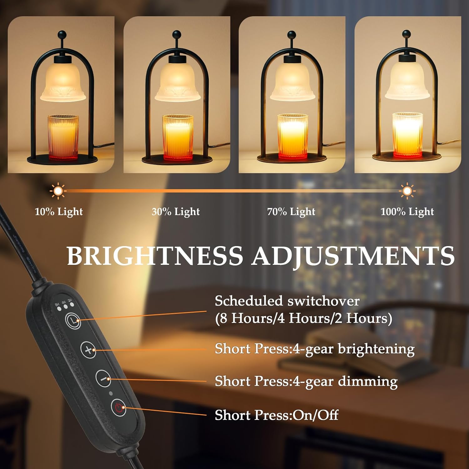 Candle Warmer Lamp with Timer, Dimmable, 2 Bulbs for Jar Candles H856