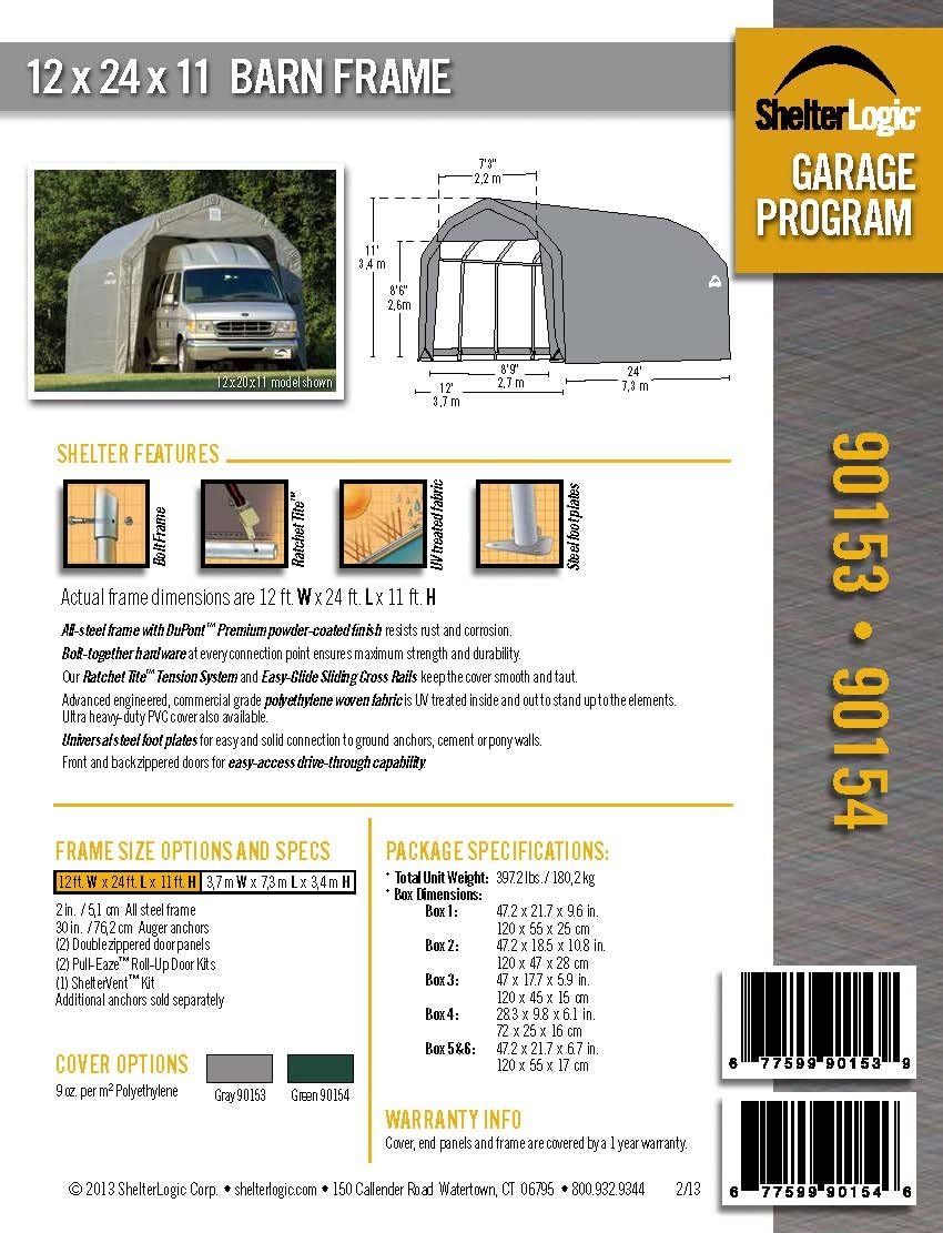 ShelterLogic 90153 Grey 12'x24'x11' Barn Shelter M501
