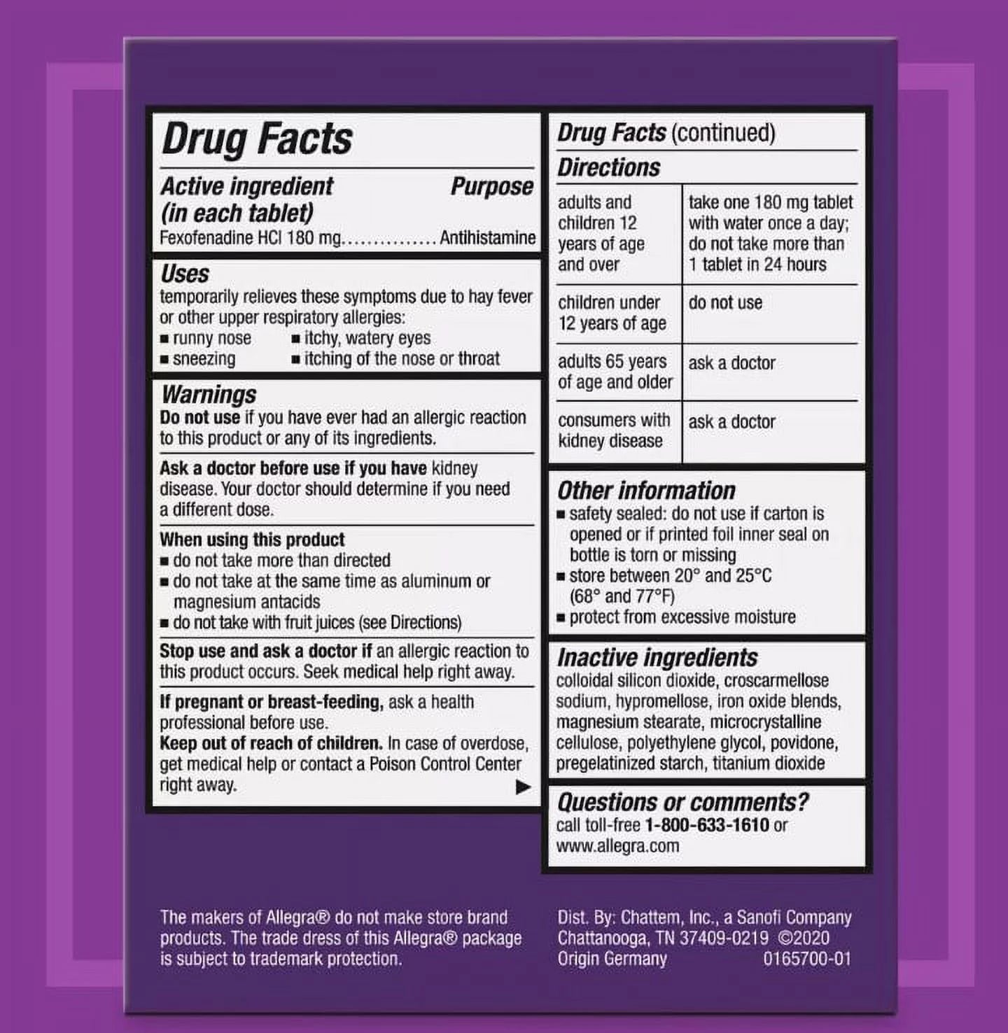 Allegra Allergy Relief Non-Drowsy Antihistamine 180 mg 90 Tablets R6944
