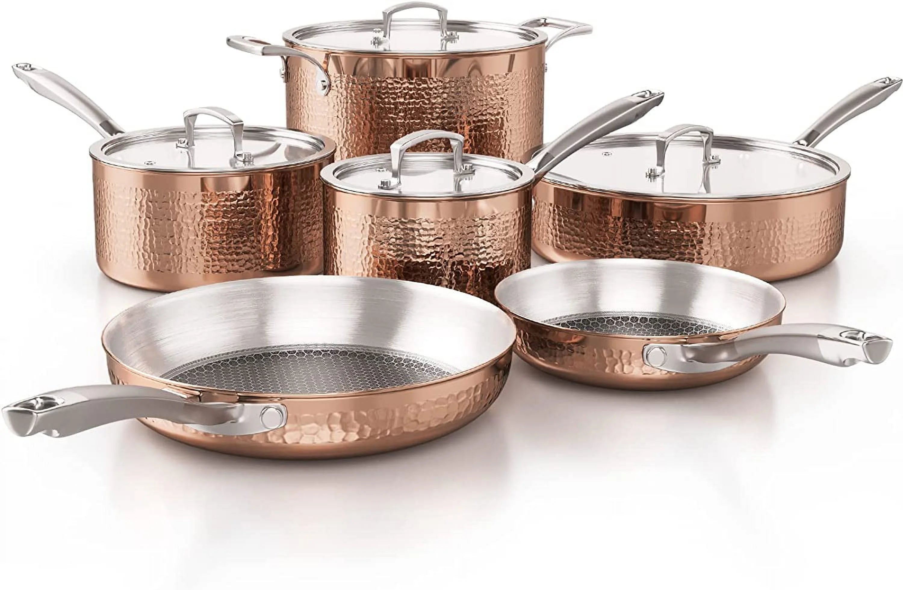 Homaz life Pots and Pans Set  Tri-Ply Stainless Steel Hammered Kitchen Cookware  Induction Compatible  Dishwasher and Oven Safe  Non-Toxic  Professional Grade Cooking Sets  7-Piece  Black