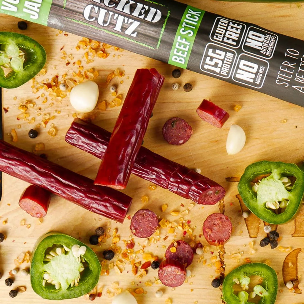 Wicked Cutz Premium Beef Jerky Sticks, 6-Flavor Variety Pack, 18-Pack Q51540