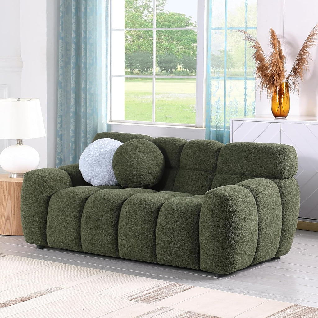 Modern Loveseat Sofa Olive Green Recliner Couch with Pillows B6984