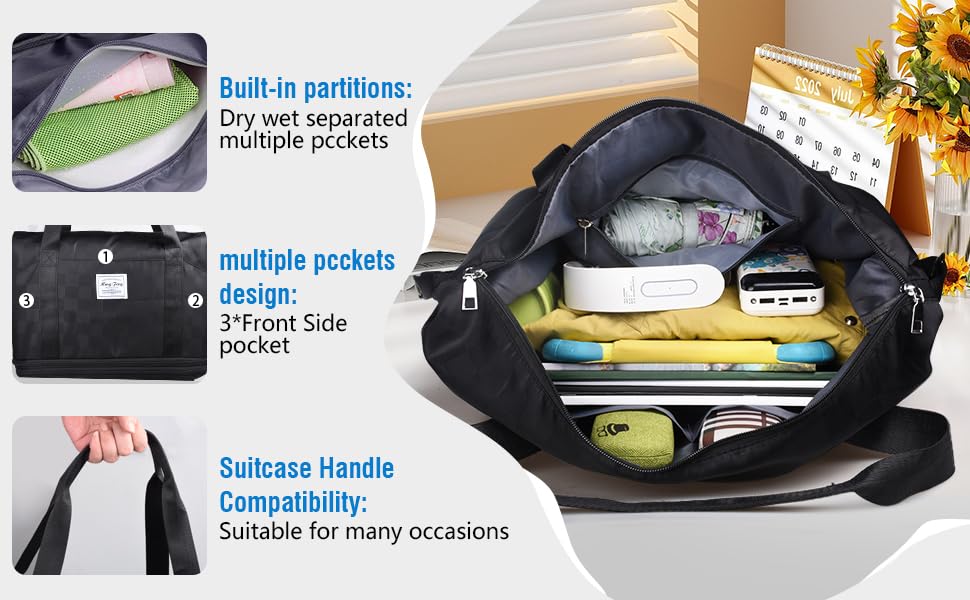 Expandable Rolling Duffel Bag with Detachable Wheels, Carry-On Travel Luggage U879