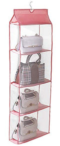 AARAINBOW Hanging Clear Handbag Purse Organizer for Closet, Handbag Organizer with Hook 4 Easy Access Pockets Wardrobe Closet Space Saving Organizers System, 47.2 L x 15.7Wx 6.3D (Gray)