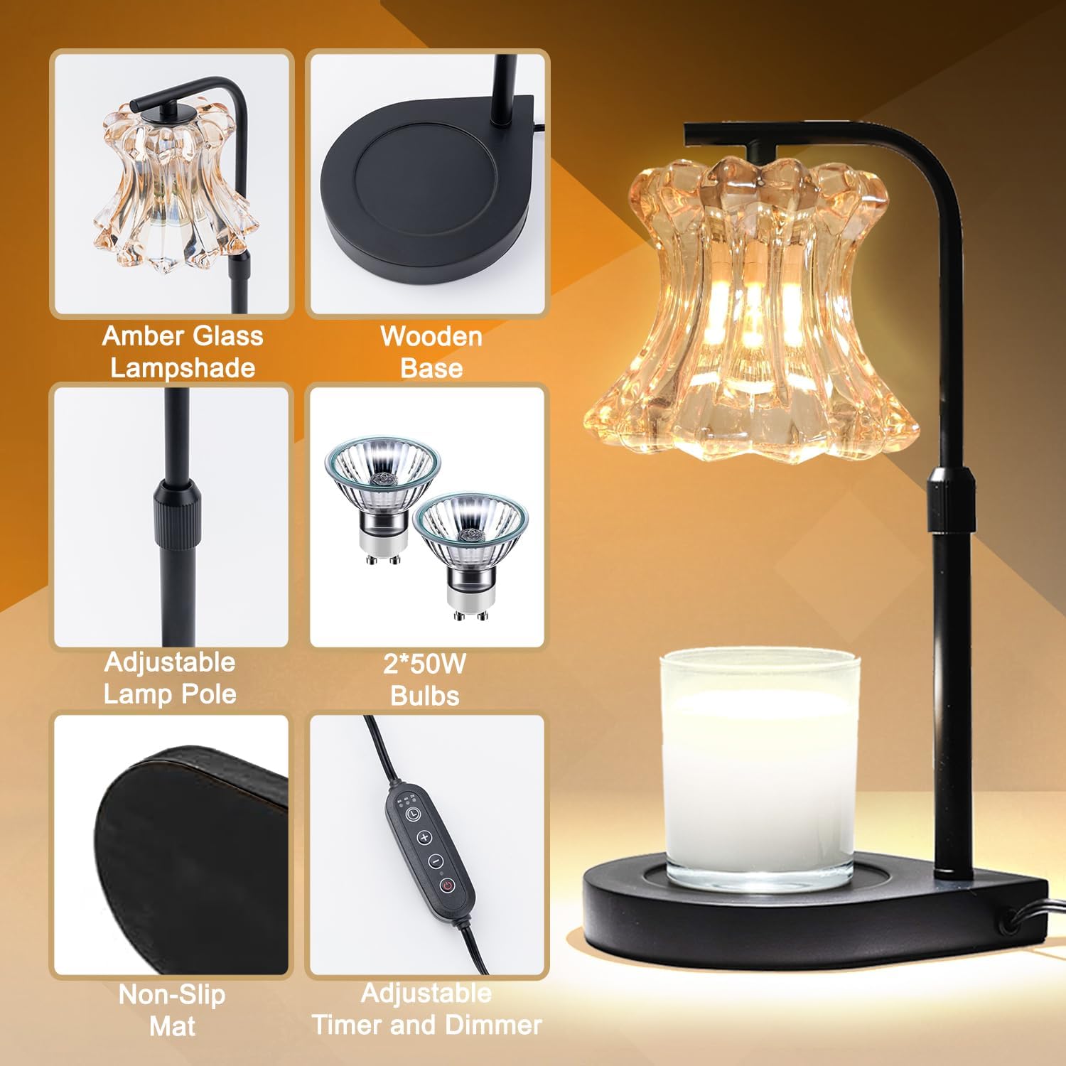 Candle Warmer Lamp with Dimmer and Timer, Vintage Electric, 2 Bulbs, Black H143
