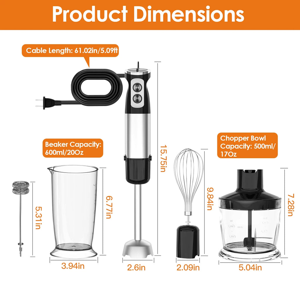 iMounTEK Immersion Hand Blender, 1000W 5-in-1 Stainless Steel, Black B4538