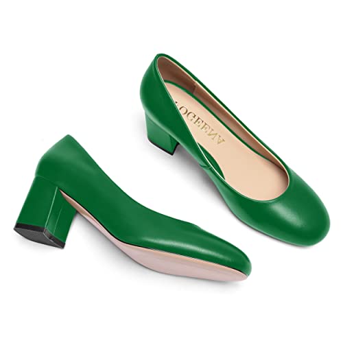 Women’s Matte Leather Slip On Chunky Low Heel Pumps E80602