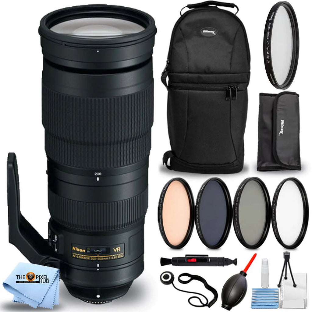 Nikon AF-S NIKKOR 200-500mm f/5.6E ED VR Lens (Nikon F Mount) Pro Bundle with Sling Backpack, Filter Kit, UV Filter, Lens Cap Keeper and More