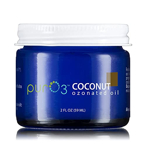 Pur O3 Fully Ozonated Coconut Oil - Pure, Natural, Organic Coconut Ozonated Oil - Coconut Oil Skin Care from Ozontate, Oxygenated Coconut Oil - Ozone Oil in a Glass Jar, 2 oz