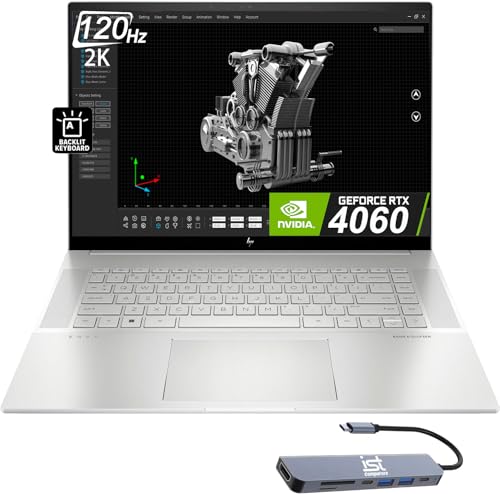 HP Envy 16 16.0" 120Hz 2K Touchscreen (Intel 13th Gen i7-13700H, 64GB DDR5 RAM, 4TB SSD, NVIDIA GeForce RTX 4060 8GB) Workstation & Backlit Gaming Laptop, IST USB-C Hub, Win 11 Pro, Sliver - 2024