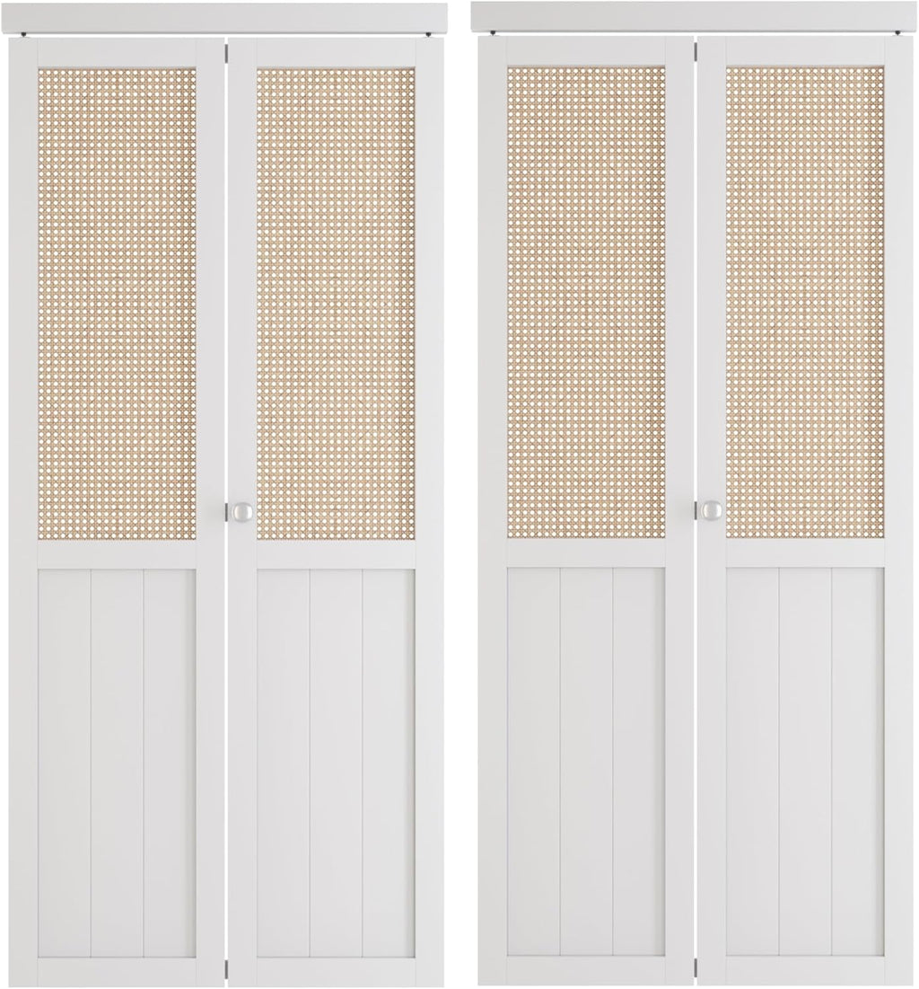 BARNER HOME Cane Bi-fold Doors 72"x 80" Double Door with Hardware, MDF White I741298