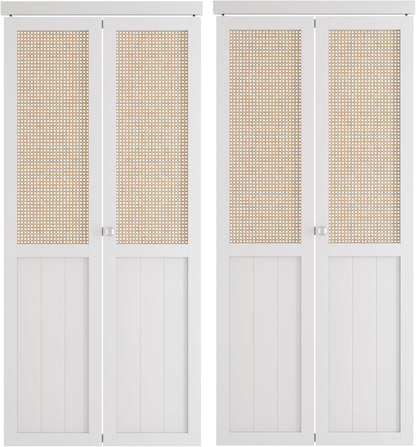 BARNER HOME Cane Bi-fold Doors 72"x 80" Double Door with Hardware, MDF White I741298