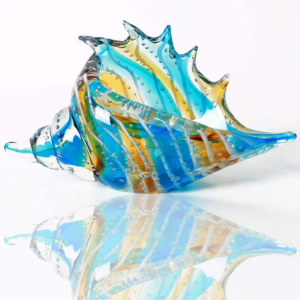 Hand Blown Glass Conch Figurines Ornament,Sea Animal Ornament for Home Decor,Sea Animals Collection for Birthday Gift,Glass Seashell