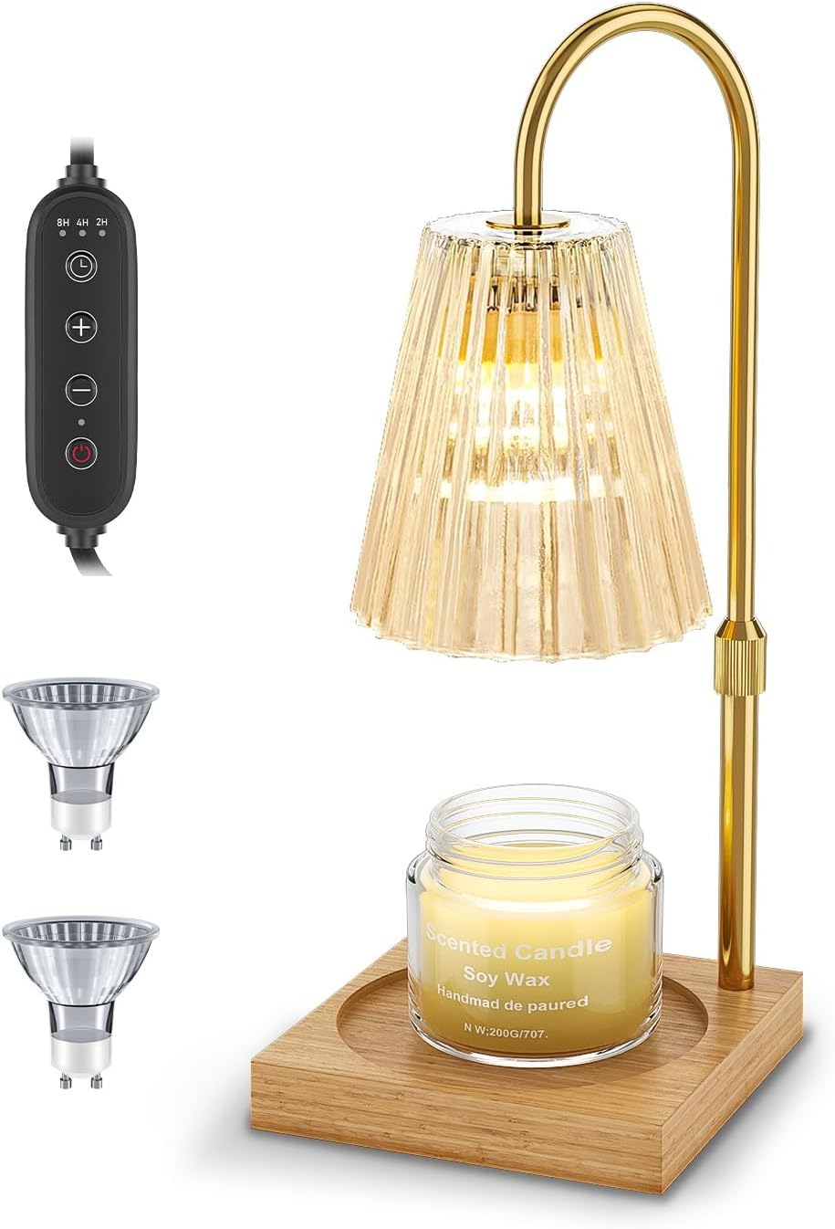 Candle Warmer Lamp with Timer - Upgraded Candle Warming Lamp with Dimmable, Adjustable Height - Electric Candle Burne Lamp for Any Size Jar Candles, Ideal Gift Choice (2 Bulbs Included)