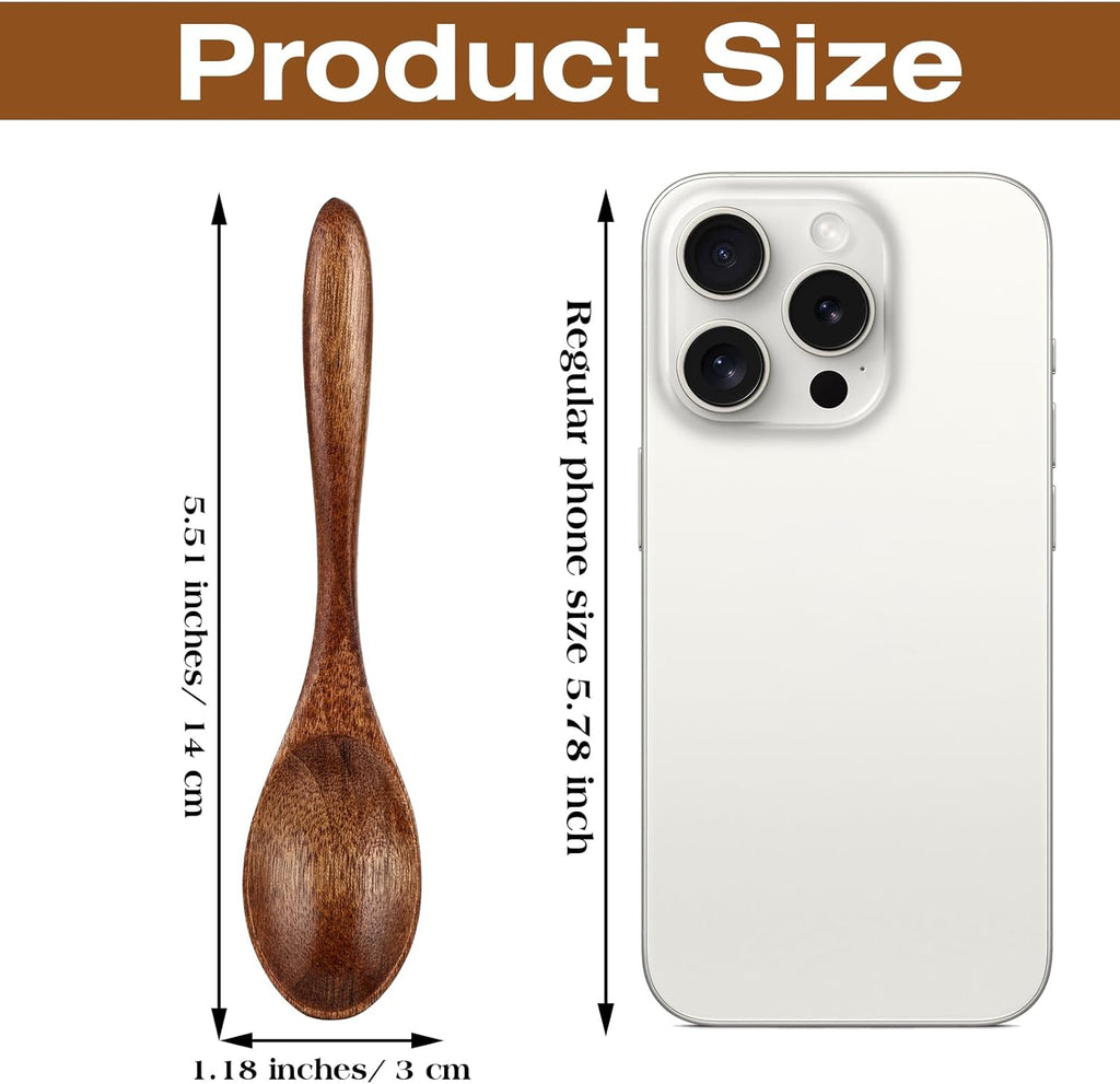 6Pcs Small Wooden Spoons 5.5 Inches for Cooking Soup Tea Coffee E122