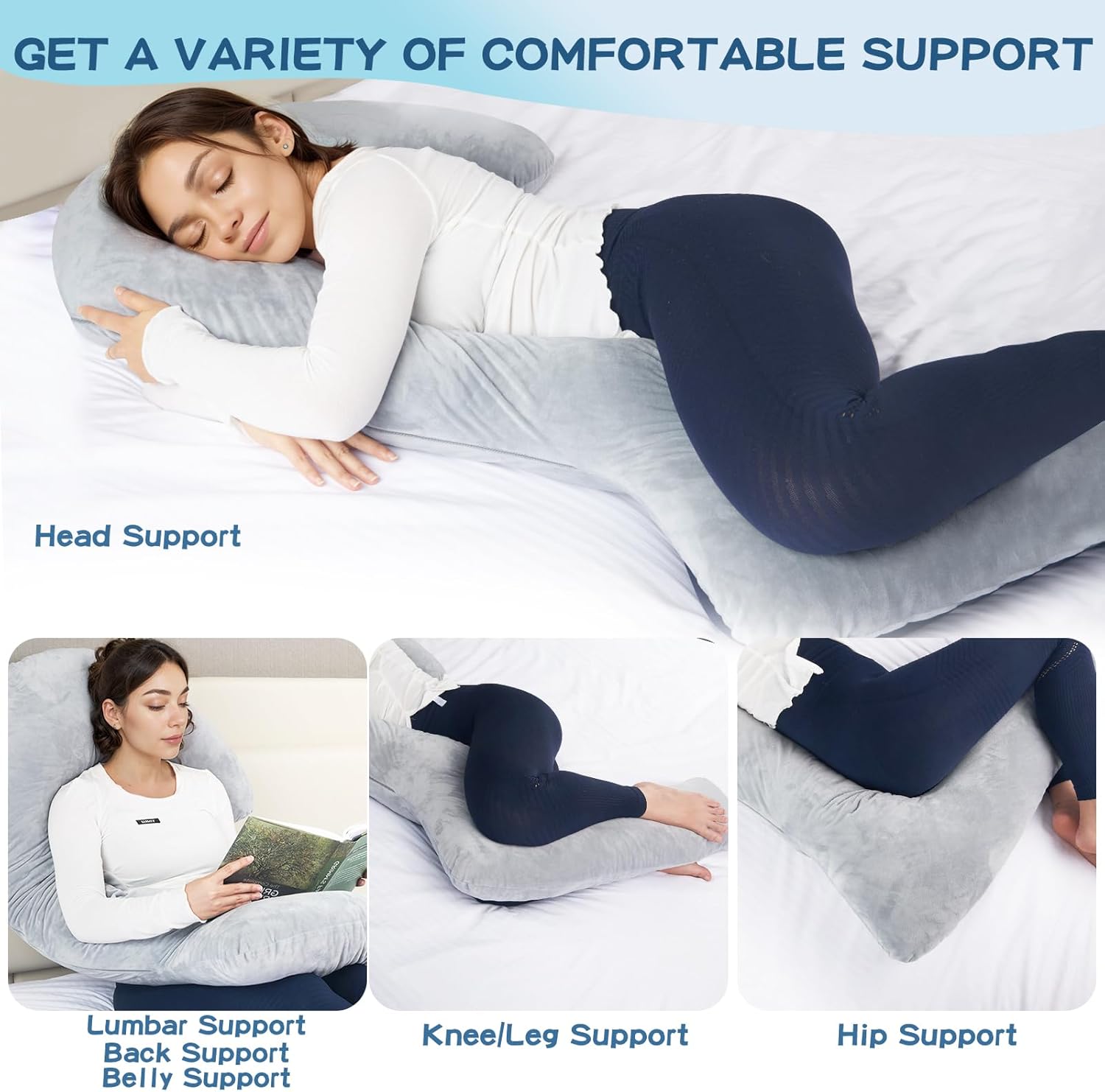 SAHEYER Swan Body Pillow for Adults, Adjustable Shredded Memory Foam, Grey F53604