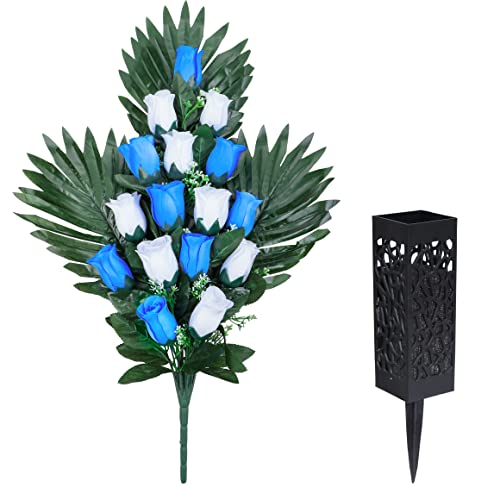 2 Sets Artificial Cemetery Flowers with 2 Nail Vases, Outdoor Grave Decorations L71549