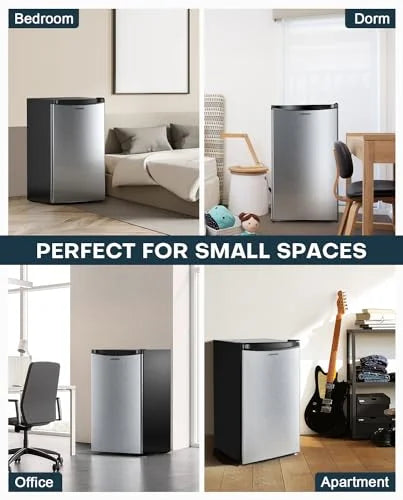 Upstreman 3.2 Cu.Ft Mini Fridge with Freezer, Stainless Steel X1754