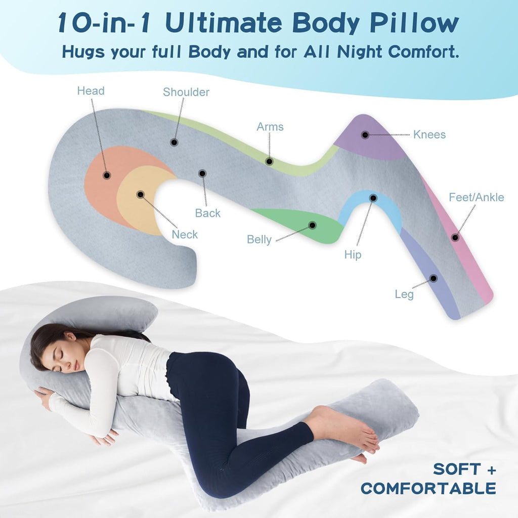 SAHEYER Swan Body Pillow for Adults, Adjustable Shredded Memory Foam, Grey F53604