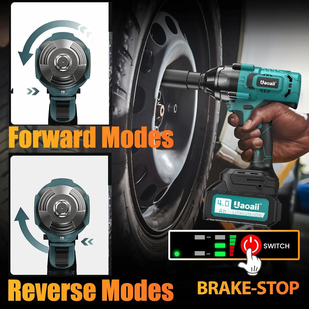YGDU 1000Nm Cordless Impact Wrench 1/2 with 2x 4.0Ah Batteries & Charger S7661