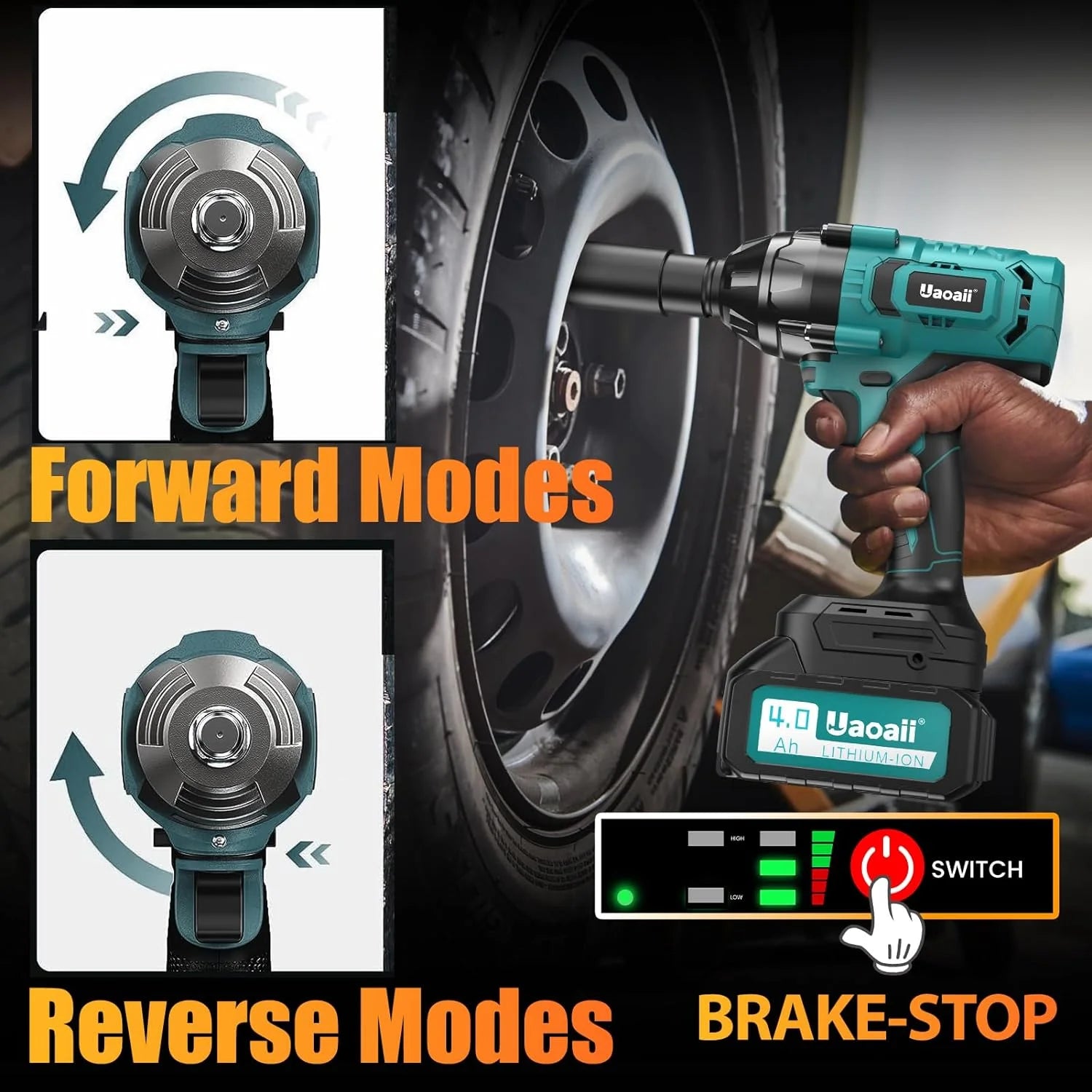 YGDU 1000Nm Cordless Impact Wrench 1/2 with 2x 4.0Ah Batteries & Charger S7661