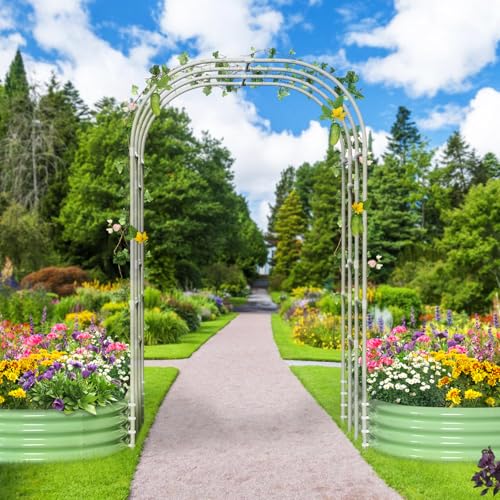 Galvanized Raised Garden Bed with Arch Trellis, Metal Planter Box Kit B112928