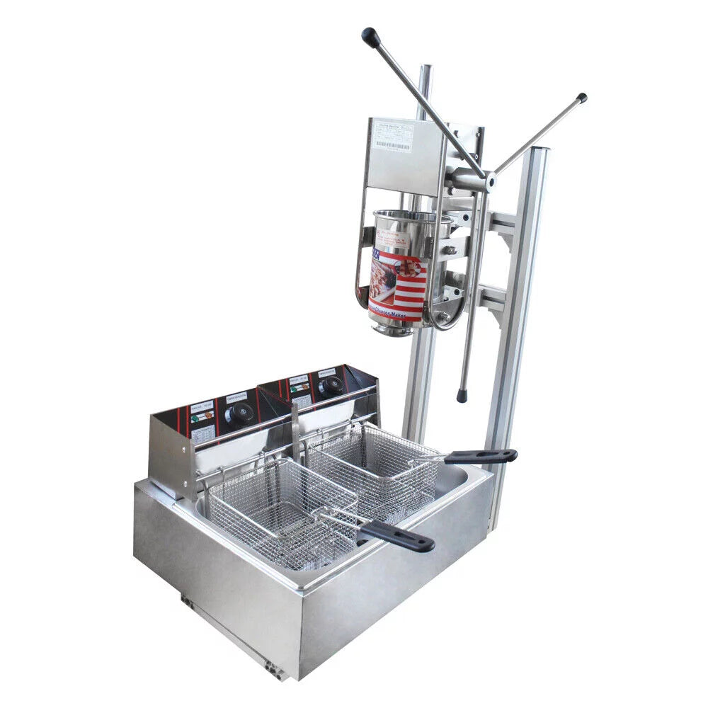 Miumaeov Churros Machine Manual Stainless Steel Vertical Sausage Stuffer with 12L Fryer G5601