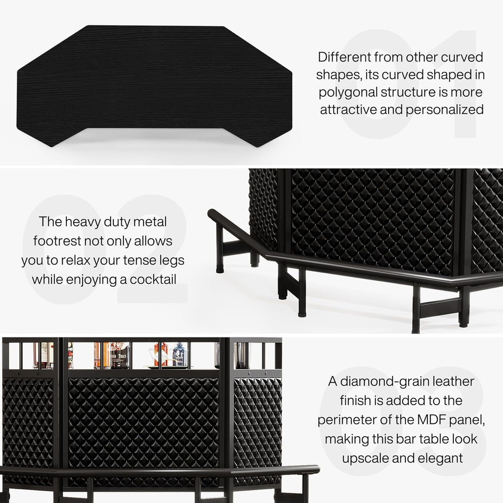 Bar Unit for Liquor, 4 Tier Home Bar Cabinet with Stemware Rack, Black Q2108