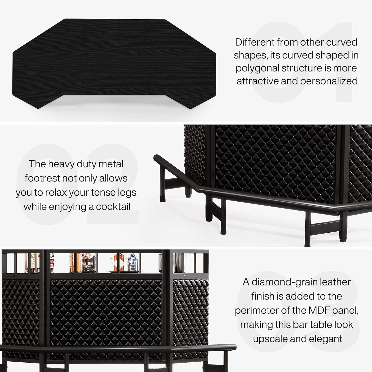 Bar Unit for Liquor, 4 Tier Home Bar Cabinet with Stemware Rack, Black Q2108
