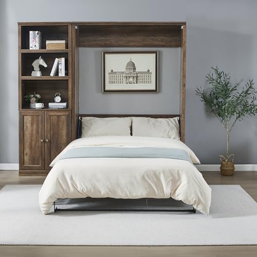 Murphy Bed Queen Size Wall Bedframe, can be Folded into a Cabinet Chest, Space Saving, for Bedroom Living Room, White