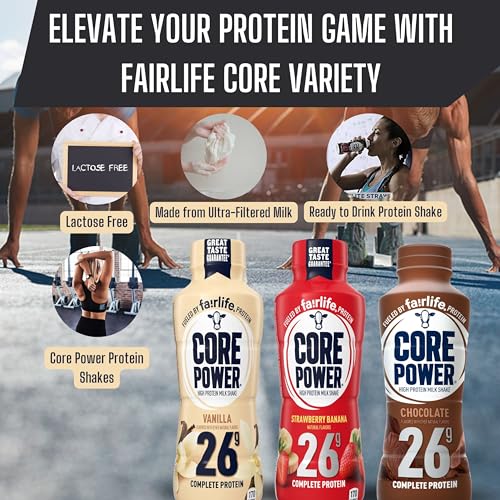 Core Power Fairlife 26g Protein Milk Shakes Chocolate 14 Fl Oz (Pack of 12) with Key Chain D625937