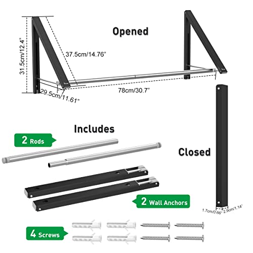 Wall Mounted Folding Drying Rack Aluminum White 2 Racks with Rod L5210