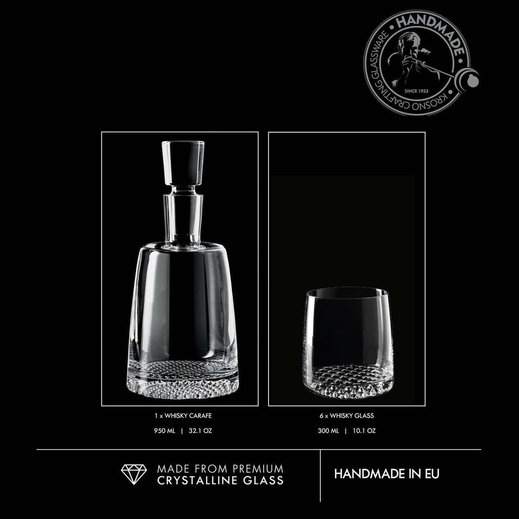 KROSNO Whisky Glass Decanter Set with 6 Glasses, Fjord Collection V8603