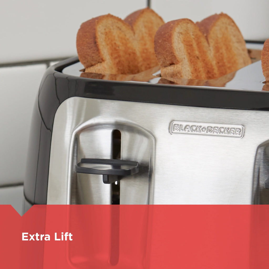 BLACK+DECKER 4-Slice Toaster with Extra-Wide Slots, Black/Silver I58019