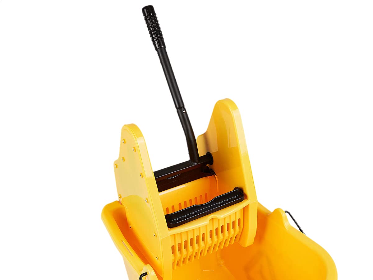 Amazon Basics Rectangular Mop Bucket with Down Press Wringer, 35-Quart, Yellow L9108
