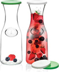 Glass Carafe Pitchers with Lids, Carafes with Lids, 2 Glass Carafes for Mimosa Bar with 4 Lids, Water Pitcher, Clear Jugs for Water, Milk and Juice, Bedside Water Carafe