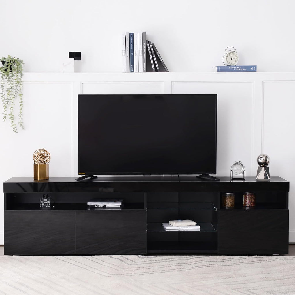 TV Stand for TVs up to 80" with LED Light, Media Console, Black Q40465