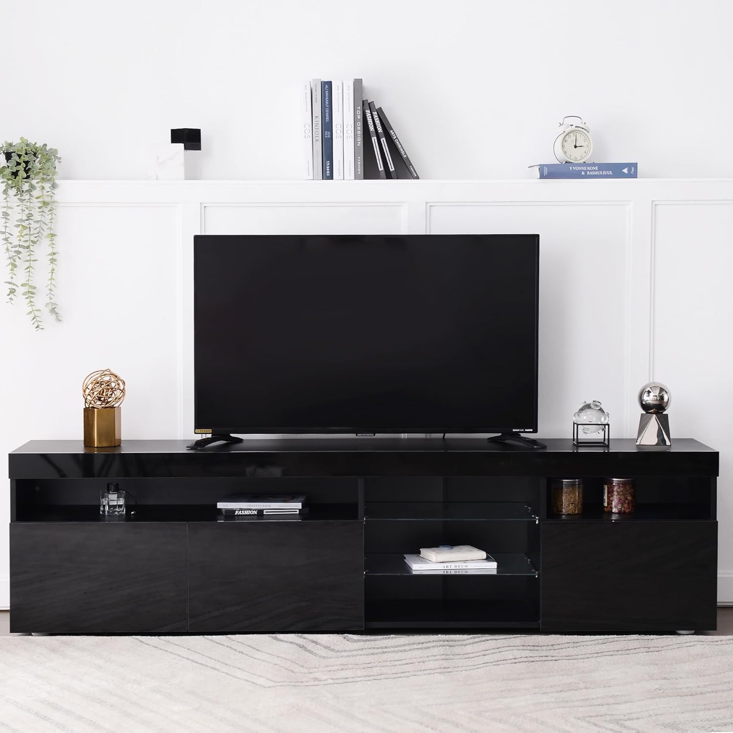 TV Stand for TVs up to 80" with LED Light, Media Console, Black Q40465