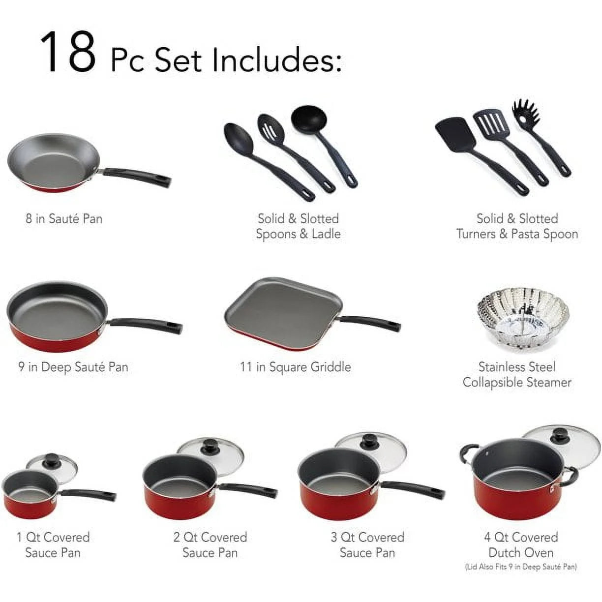 Tramontina Primaware 18-Piece Non-stick Cookware Set, Red L716