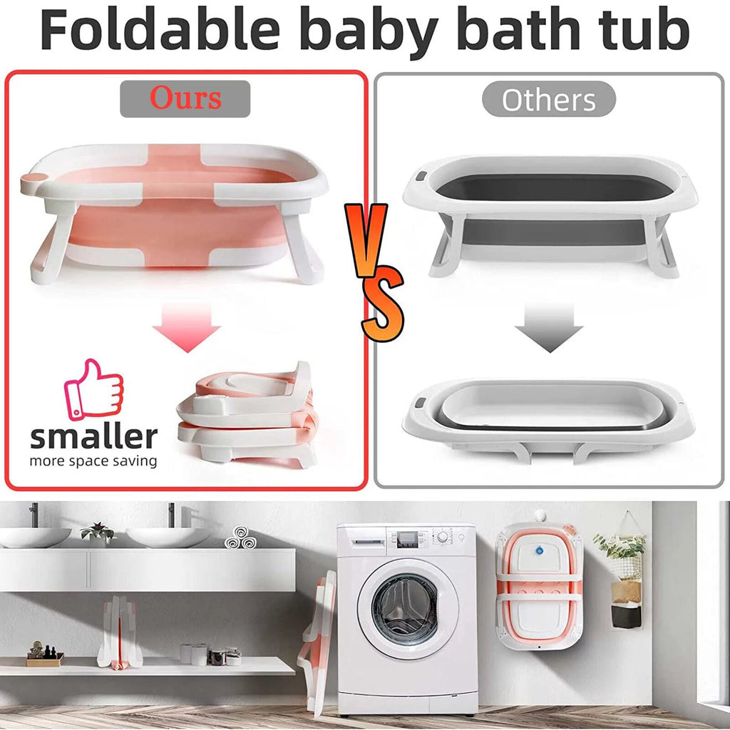 SHANNA Collapsible Newborn Bath Tub with Pillow and Temperature Sensor, Pink Y3888