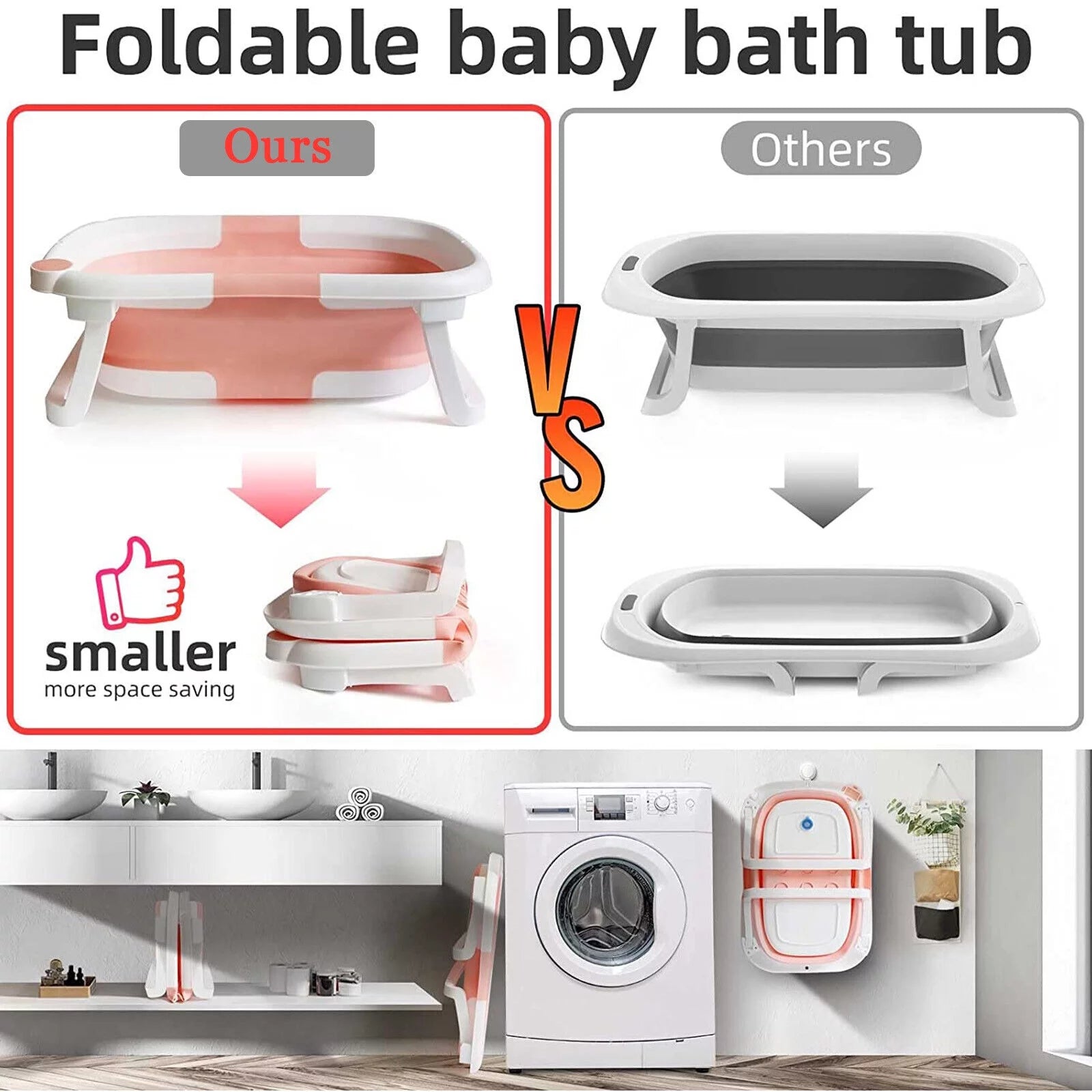 SHANNA Collapsible Newborn Bath Tub with Pillow and Temperature Sensor, Pink Y3888