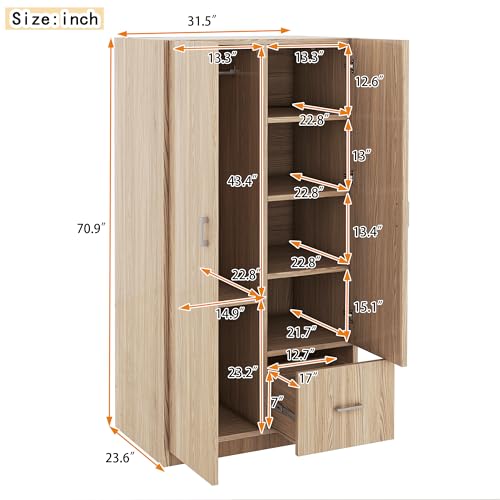 71'' Wooden Armoire with Double Doors and Storage Drawer U9775