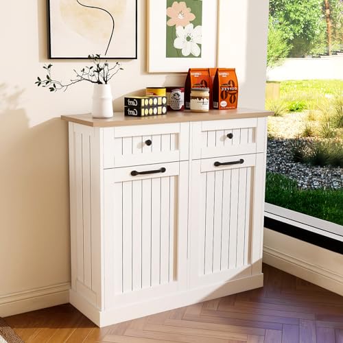 HTK Double Tilt Out Trash Cabinet for Kitchen, White N961663