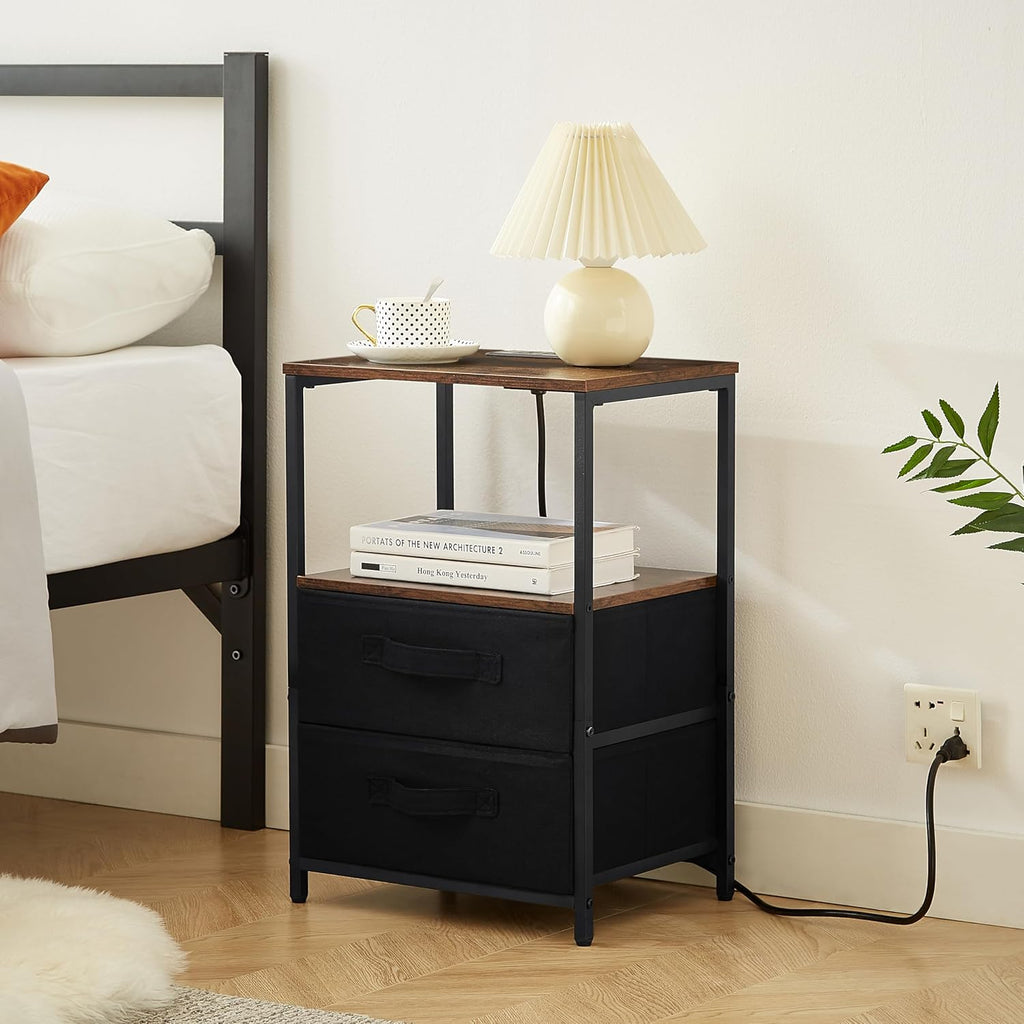 End Table with Charging Station, 2 Drawers & Storage Shelf C60090