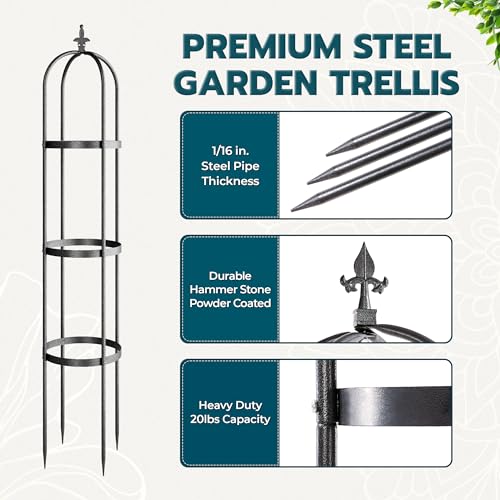Metal Obelisk Trellis for Climbing Plants Outdoor 6ft, Heavy Duty Black Garden Vine Support J451408