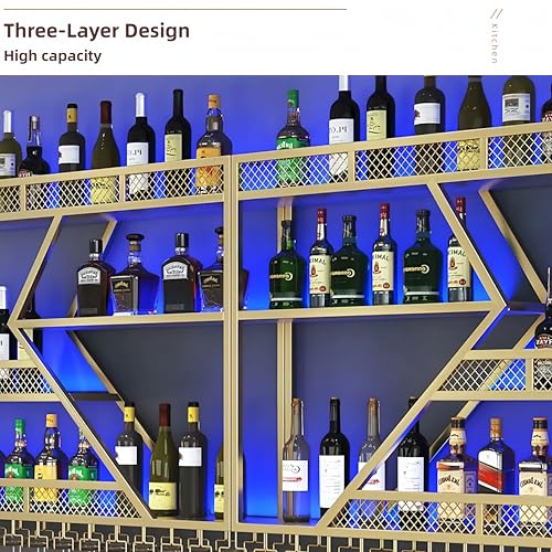 79/94/118" Metal Wall Mounted Wine Rack with LED Light, Black with Blue LED, 3 Tier V78079